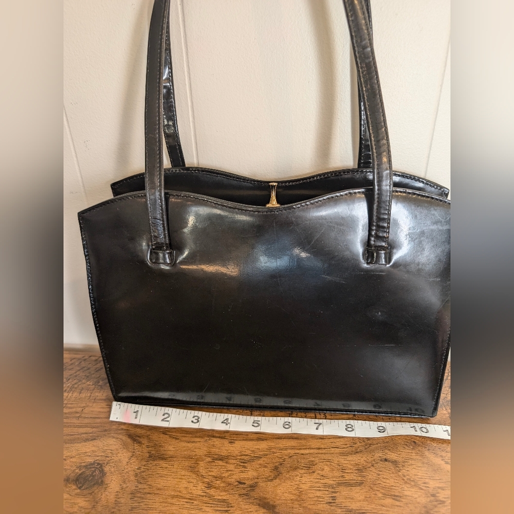 Adrian Gold London 60s 70s Black Patent Leather Vintage Satchel - Collection Bag - Picture 5 of 16